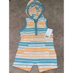 NWT Carter’s Sleeveless Hooded Stripe Romper in Teal, Orange & White